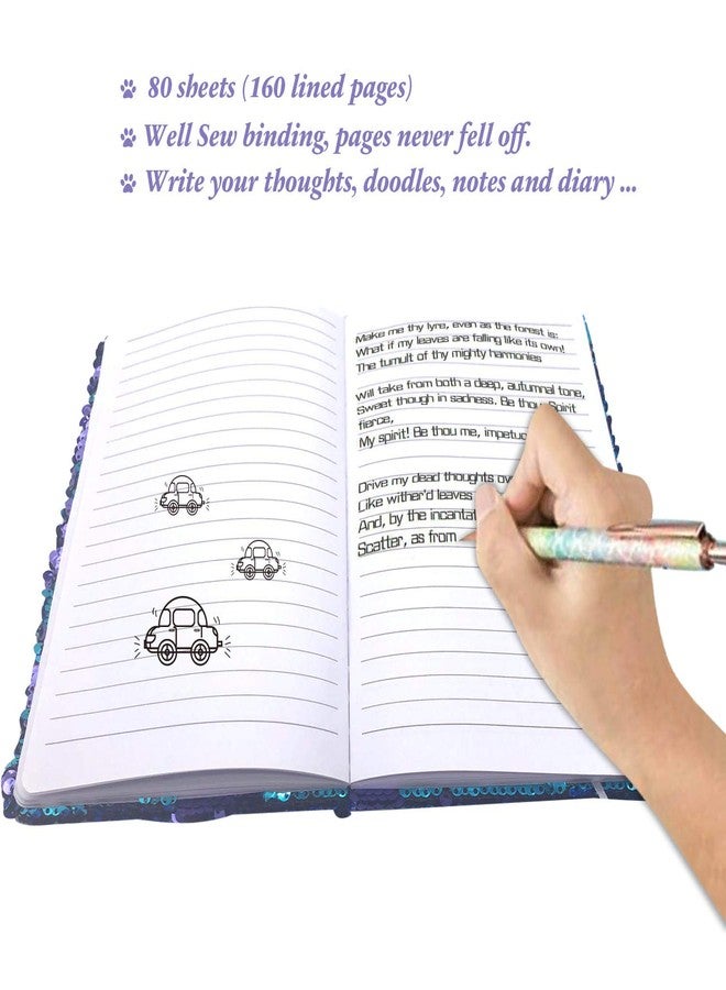 GINMLYDA Sequin Girls Journal for Kids, 8.5x5.5 Inches 160 Lined Pages Diary for Girls Butterfly Reversible Flip Sequence Notebook for Teenage Pre School Writing Drawing Travel Gifts (Purple- Blue) - Image 4